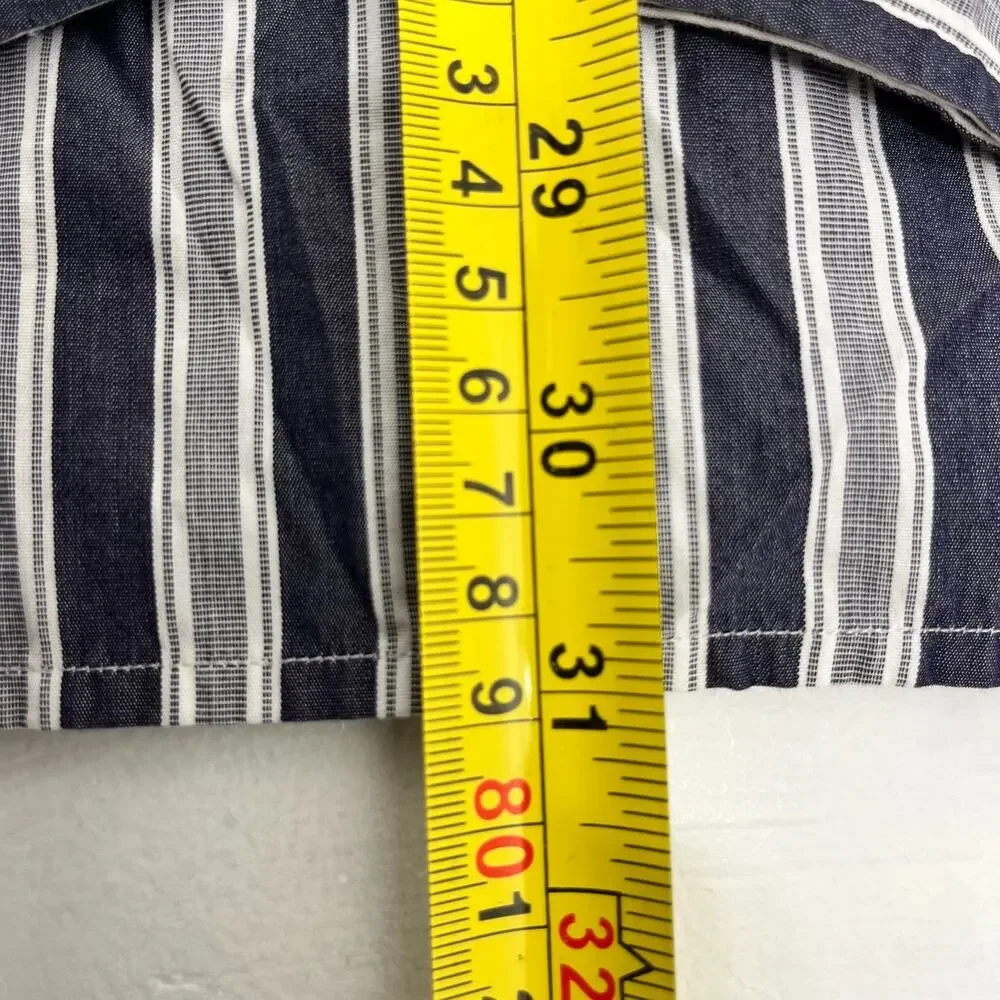 Banana Republic Mens XL(17-17.5) Slim Fit‎ Dress Shirt Navy Gray Striped Cotton